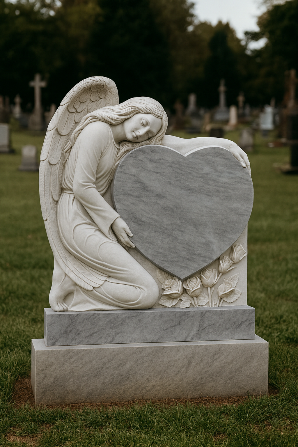 Kniender Engel Herz Grabstein • Personalisierter Grabstein • Friedhofsdenkmal