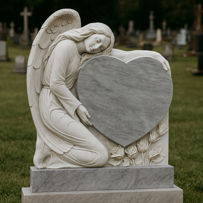 Kniender Engel Herz Grabstein • Personalisierter Grabstein • Friedhofsdenkmal