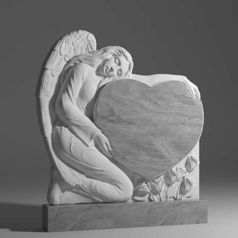 Kniender Engel Herz Grabstein • Personalisierter Grabstein • Friedhofsdenkmal