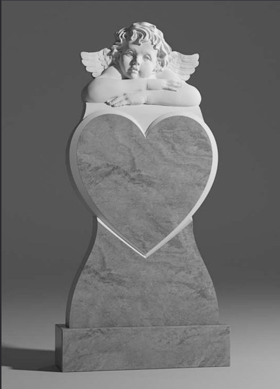 Herzförmiger Engel-Grabstein • Personalisiertes Gedenkdenkmal • Friedhofsgrabstein – Großer massiver Grabstein