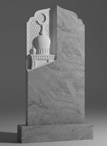 Islamischer grauer Granit-Grabstein – Moschee- und Halbmond-Grabstein