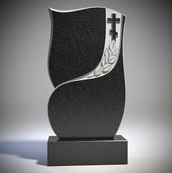 Grabstein aus schwarzem Granit mit orthodoxem Kreuz • Individuell gravierter Gedenkstein • Personalisierte Grabmarkierung